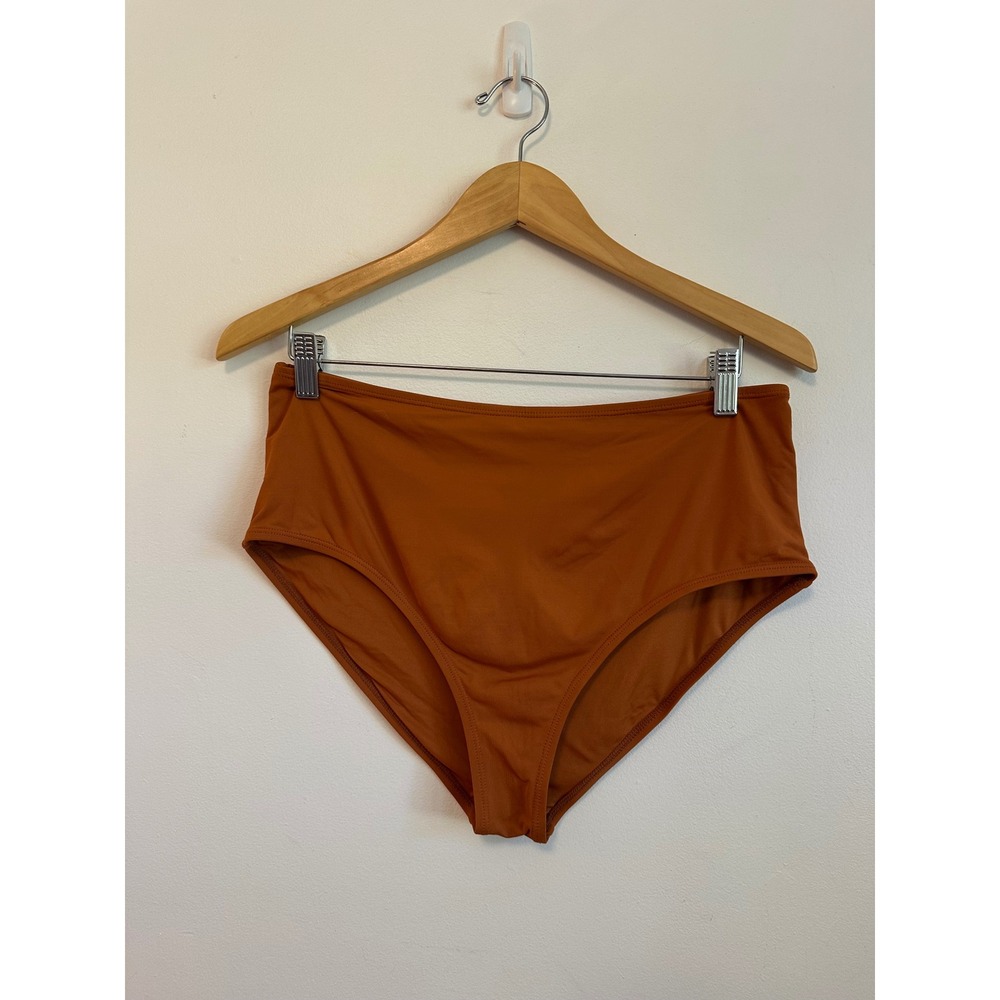 Andie Swim High Waisted Bikini Bottoms in Terracotta Burnt Orange | Size Large